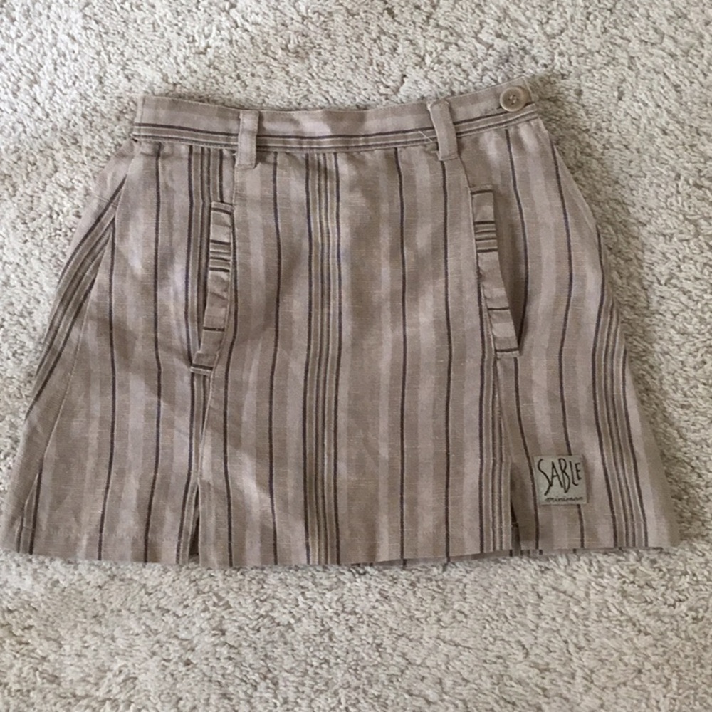 Miniman of France Kids Girls Linen Beige Brown Striped Mini Skirt 7